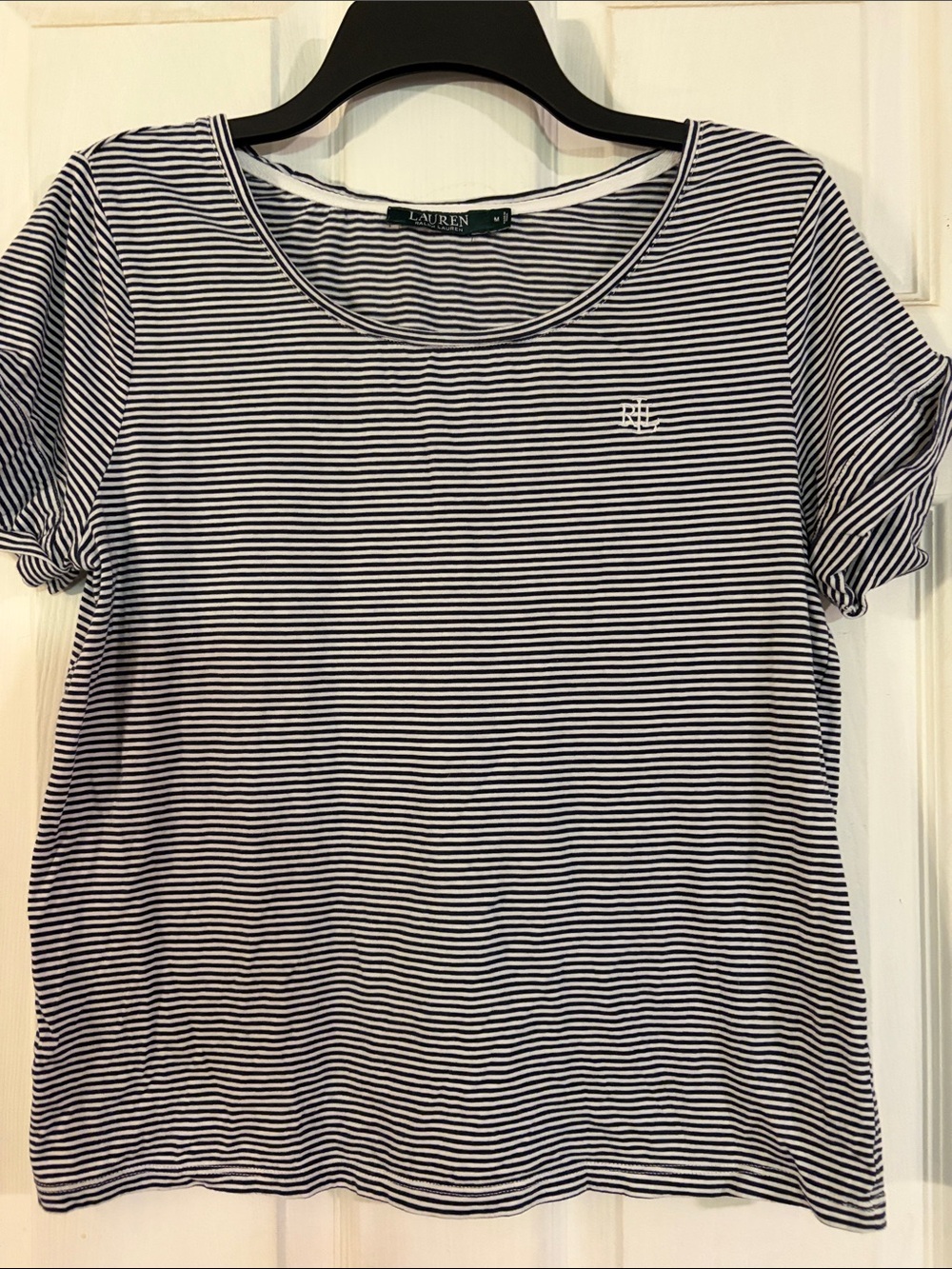 Lauren Ralph Lauren Navy & White Striped Scoop Neck Tee